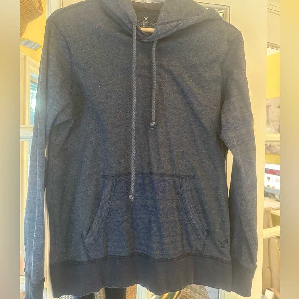 American Eagle Men's XS Nay Blue Hooded Lightweight Shirt EUC